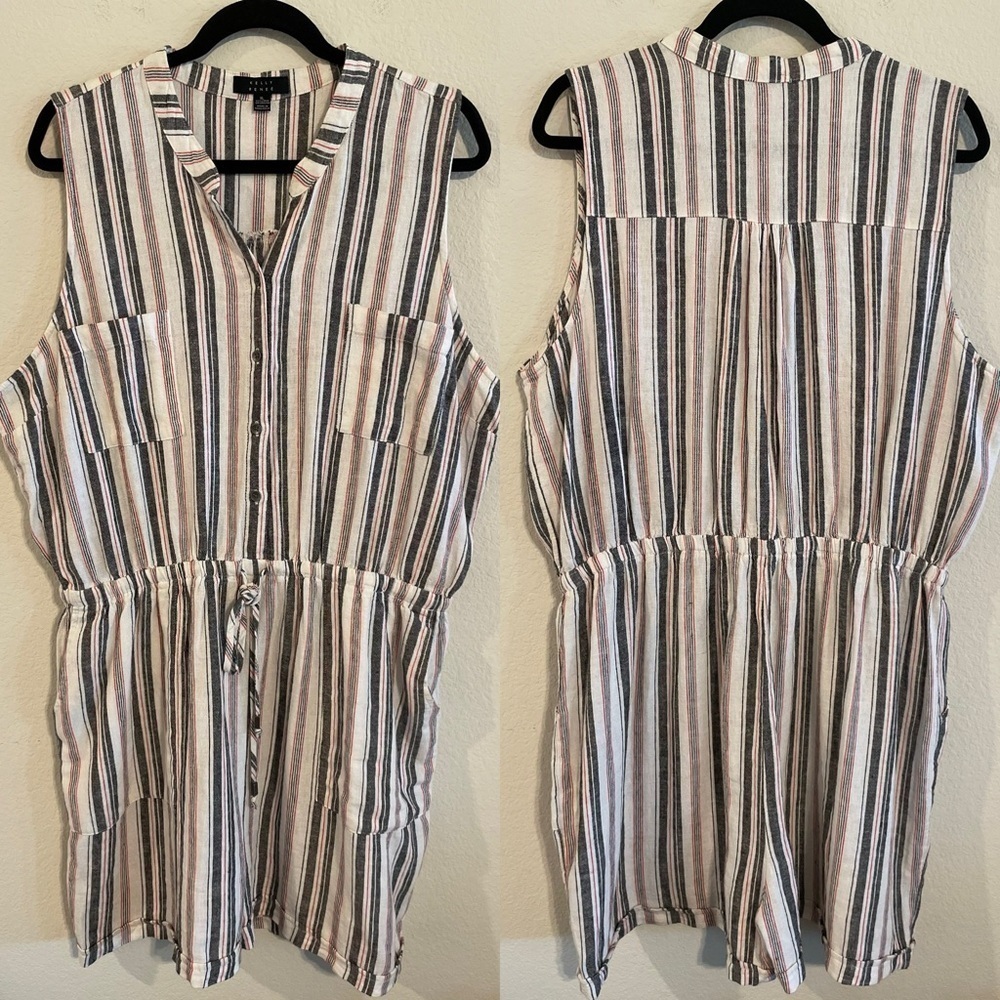 Kelly Renee Women's Romper XL Red & Black Striped Linen Blend Preppy Bohemian